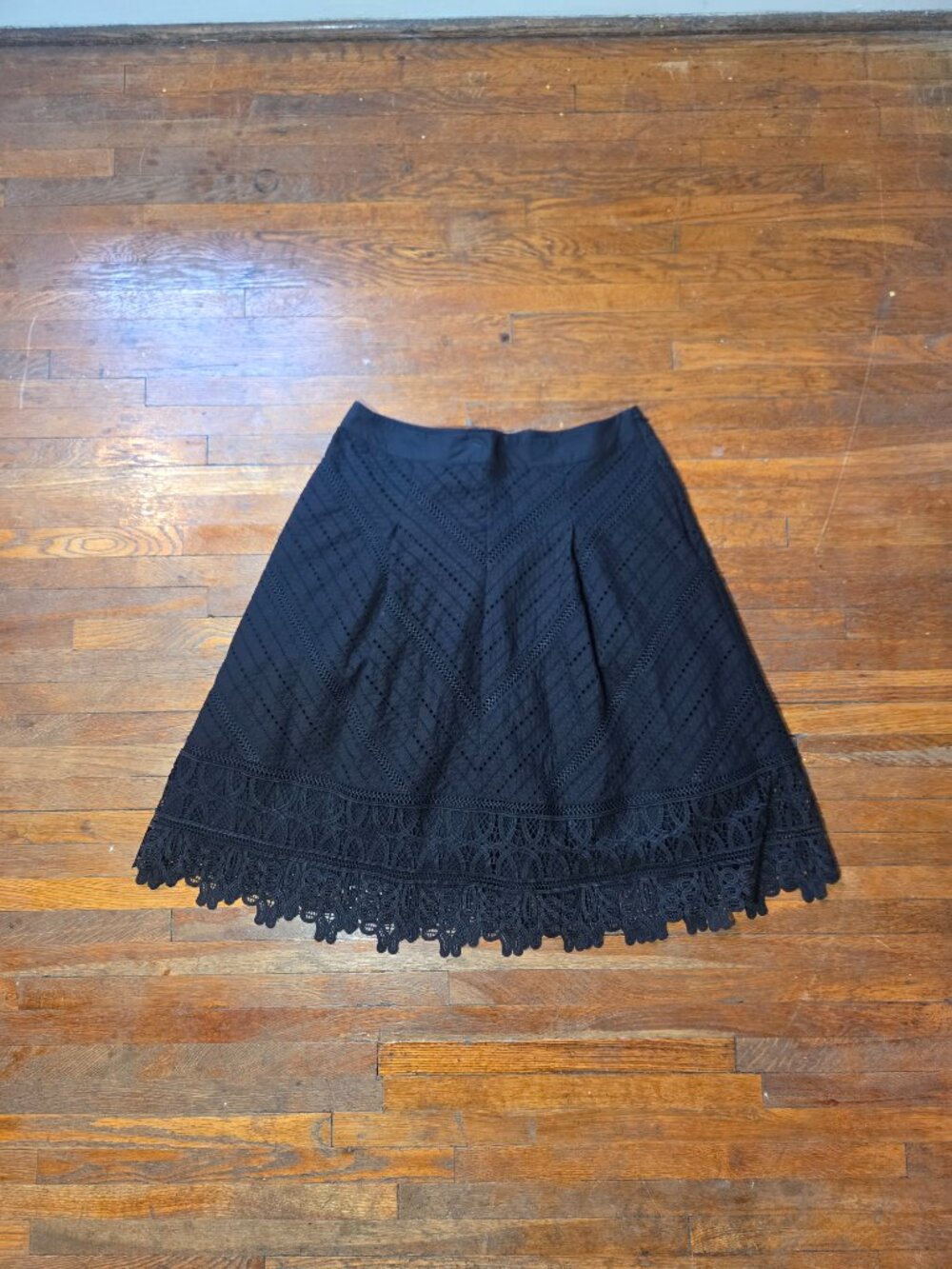 Talbots Whimsy Goth Black Lace Cotton Fit and Flare Midi Skirt